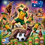 DALL·E 2024-11-15 10.59.43 - An exaggerated celebration of the Socceroos' 2005 victory over U...webp